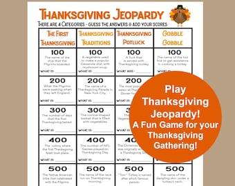 Thanksgiving Trivia Game, Thanksgiving Jeopardy Game, Thanksgiving Activities for Adults & Kids, Seniors Game for Fall, Harvest Game