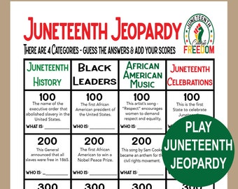 Juneteenth Jeopardy Trivia Game, Juneteenth Game, Juneteenth Quiz, African American History Quiz, Seniors Game, Juneteenth School Trivia