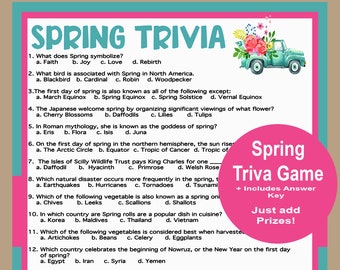 Spring Trivia Game, Printable Spring Game, Fun Spring Games, Spring Activities for Adults, Teens and Kids, Spring School Game