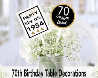 Decoraciones de mesa de cumpleaños número 70, decoración de fiesta de cumpleaños número 70, decoraciones de cumpleaños de 1954, saludos a los 70 años, signos número 70, descarga instantánea