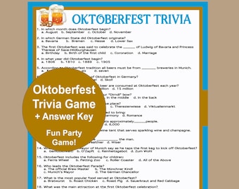 Oktoberfest Trivia Quiz Game Instant Download Oktoberfest 