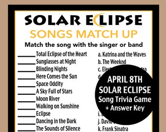 Solar Eclipse 2024 Games Printable, April 8th 2024 Solar Eclipse Song Trivia, Solar Eclipse Party Ideas, Seniors Solar Eclipse Game