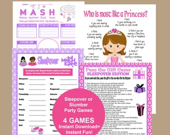 Girls Birthday Party Games, Girls Sleepover Games, Slumber Birthday Party Games, Girls Games, Tween Birthday Games, MASH, Pass the Gift Game