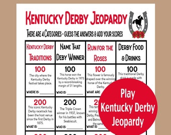 Kentucky Derby Jeopardy Game for Party, Kentucky Derby Trivia Games, Kentucky Derby Seniors Games, Fun Games for Kentucky Derby Event