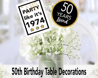 Décorations de table pour 50e anniversaire, 50e décoration de fête d'anniversaire, décorations d'anniversaire de 1974, Bravo à 50 ans, 50e signes, téléchargement immédiat