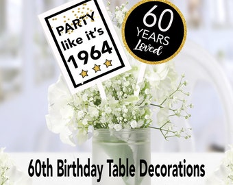Décorations de table pour 60e anniversaire, décoration de fête pour 60 anniversaires, décorations d'anniversaire de 1964, bravo à 60 ans, téléchargement immédiat