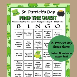St Patricks Day Games, St Patricks Day Vind het gastspel, St Patricks Day Bingospel, Groepsspel, Pubspel, Icebreaker, Instant Download