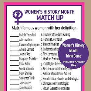 Women&#39;s History Month Trivia, March 8th Trivia Game, International Women&#39;s Day Trivia, Famous Women Quiz, Women&#39;s Activity Printable