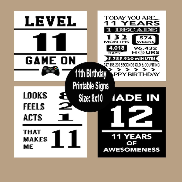 11th Birthday Signs, 11th Birthday Party Decorations, 11th Birthday Posters, 2012 Birthday Facts Poster, Video Game Sign  Instant Download