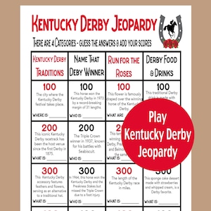 Kentucky Derby Jeopardy Game for Party, Kentucky Derby Trivia Games, Kentucky Derby Seniors Games, Fun Games for Kentucky Derby Event