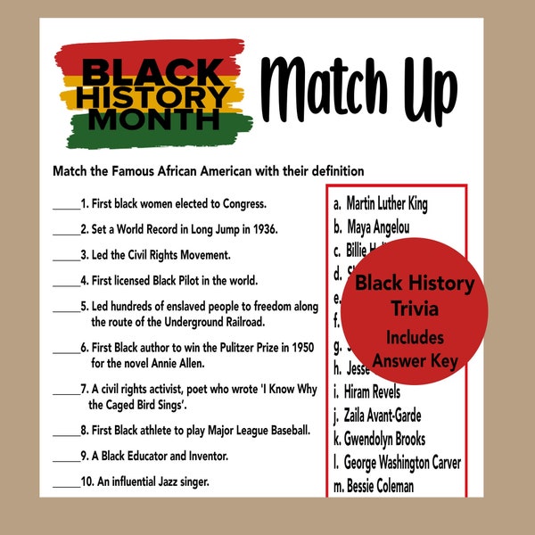Black History Month Trivia Game, Black History Month Quiz, African American History Quiz, Seniors Game, Youth Group Game, Instant Download