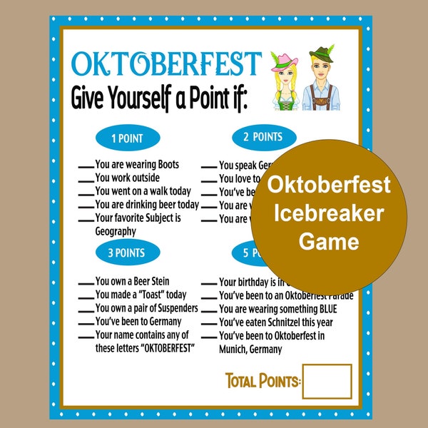 Oktoberfest Icebreaker Game, Fun Oktoberfest Game, Oktoberfest Party Game, Oktoberfest Pub Event Game