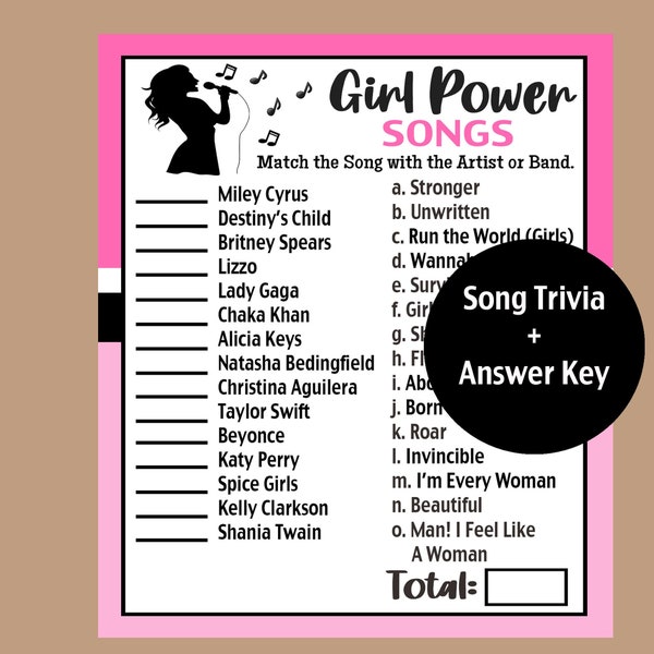Girl Power Song Trivia, Friendship Songs Trivia, Women Empowerment Theme Gathering Activity, International Womens Day Trivia Game