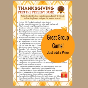 Thanksgiving Game, 2023 Thanksgiving Game, Group Game, Office Party Game, Icebreaker, Pass the Present Game, Instant Download