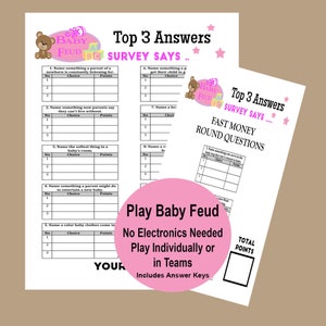 Baby Family Feud Game, Girl Baby Shower Trivia Game, Shower Activity, Couples Shower Games, Pink Baby Shower Game, Instant Download