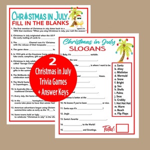 Christmas in July Trivia, Christmas in July Party Games, Seniors Games, Family Games, Camp Games, Instant Download