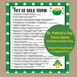 St Patricks Day Games, St Patricks Day Trivia  Party Game, Adult Trivia Game, Teen St Patricks Day Printable Games, Instant Download