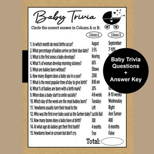 Gioco a quiz per bambini, Gioco rustico per baby shower Gioco a quiz per baby shower, Quiz per baby shower, Baby Shower stampabile, Kraft Baby Shower Quiz,
