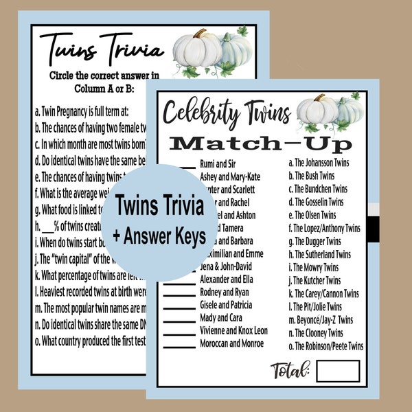 Twins Baby Shower Games, Twins Baby Boy Shower Games, Autumn Pumpkin Baby Shower Games, Boy, Fall Baby Shower, Instant Download