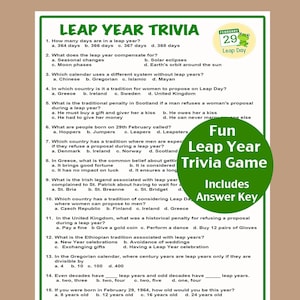 Leap Year Trivia Game, Leap Year Quiz, February 29th Trivia Game, Leap Year Activity for Tweens, Teens, Adults, Seniors, Fun Leap Year Game