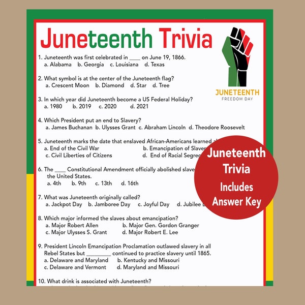 Juneteenth Trivia Game, Juneteenth Quiz, African American History Quiz, Seniors Game, Youth Group Game, Instant Download