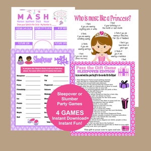 Girls Birthday Party Games, Girls Sleepover Games, Slumber Birthday Party Games, Girls Games, Tween Birthday Games, MASH, Pass the Gift Game