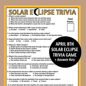 Solar Eclipse Trivia Game, Eclipse 2024, Eclipse Party Game for Teens, Adults, Kids, 2024 Solar Eclipse Activities, Classroom Printables