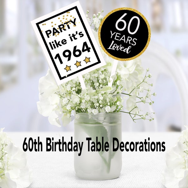 60th Birthday Table Decorations, 60 Birthday Party Decor, 1964 Birthday Decorations, Cheers to 60 Years, Instant Download