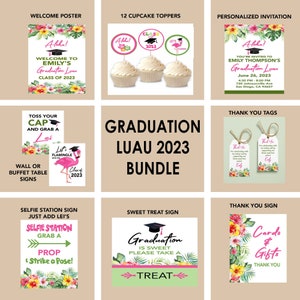 Pacote de decoração de formatura, festa Luau de formatura, formatura do ensino médio, placas de festa Aloha, festa de formatura universitária 2023, decoração de festa de formatura havaiana