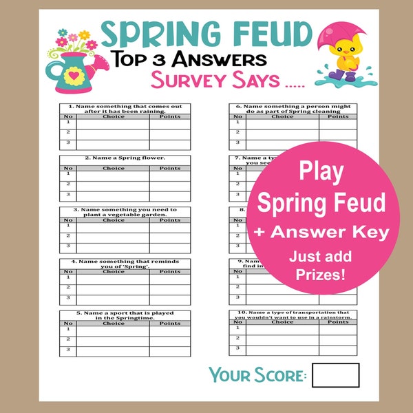Spring Family Feud Trivia Game, Spring Trivia Game, Spring Seniors Game, Spring School Game, Spring Icebreaker, Fun Spring Activity