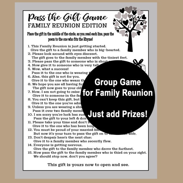 Family Reunion Games, Family Reunion Party, Pass the Gift Game, Pass the Present Game, Pass the Parcel Game, Trivia Games, Instant Download