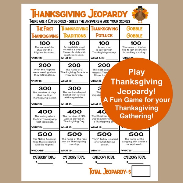 Thanksgiving Jeopardy Etsy