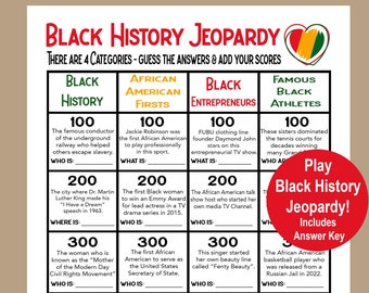 Black History Jeopardy, Black History Trivia Game, African American History Quiz, Seniors Game, Youth Group Game, Instant Download