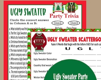 Ugly Sweater Party Game, Christmas Trivia Game, Office Party Game, Fun Holiday Party Games, Adult Party Game, Scattegories, Instant Download