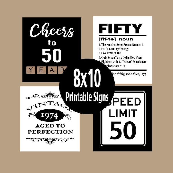 50th Birthday, Cheers to 50 Years, Happy 50th Birthday, 50th Birthday Sign, Black and White Birthday Party Decoration, 1974 Birthday Sign