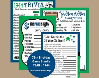 75th Birthday Party 75th Birthday Party 1945 Trivia Game Etsy