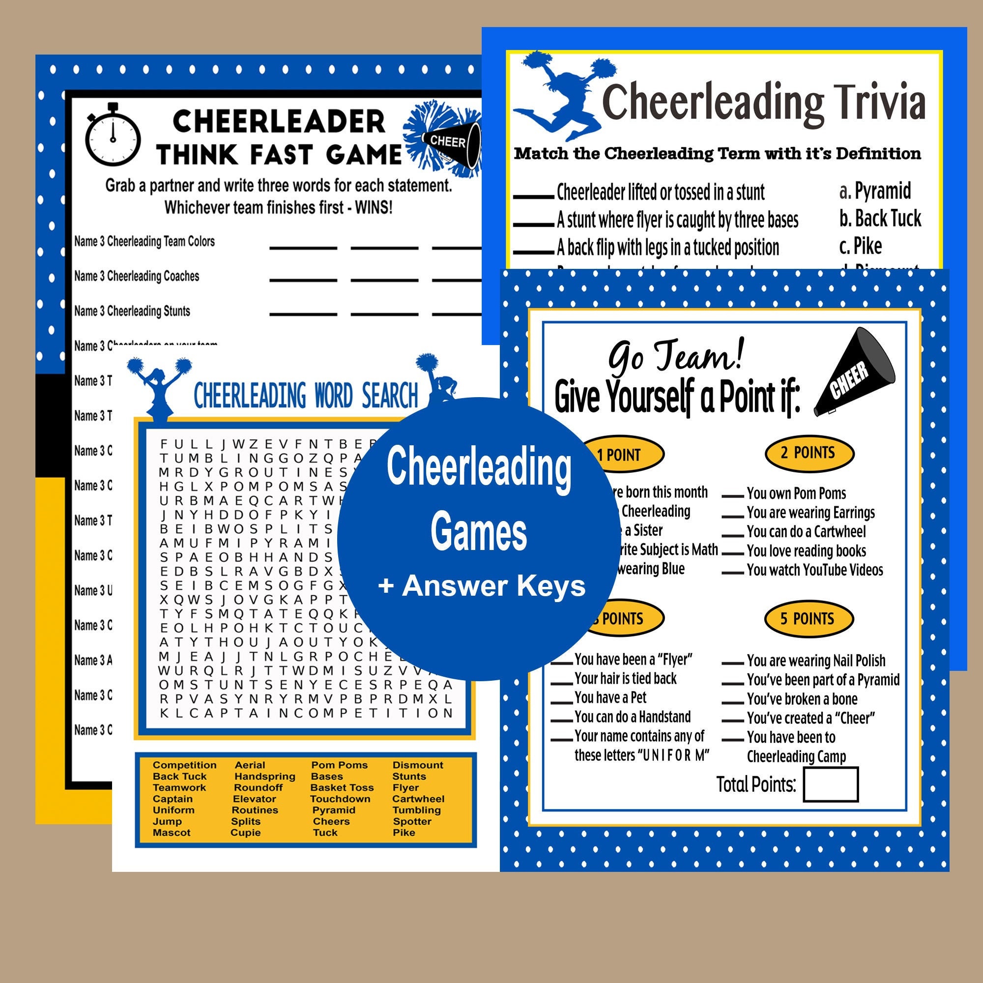 Cheerleading Games Cheerleading Trivia Cheerleading Birthday Etsy