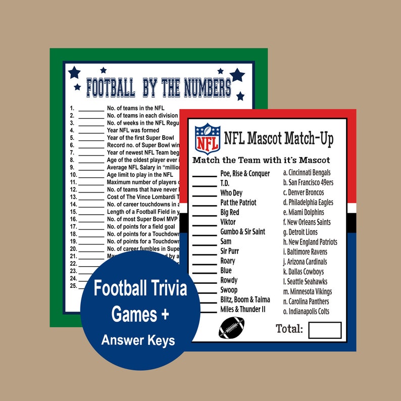 Football Games Football Trivia Mascot Trivia Football Etsy