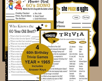 60th Birthday Game Bundle, 60. Geburtstag Gold und Schwarz Trivia Spiele, 1965 Trivia Spiele, 1965 Preis ist richtig Spiel, Instant Download