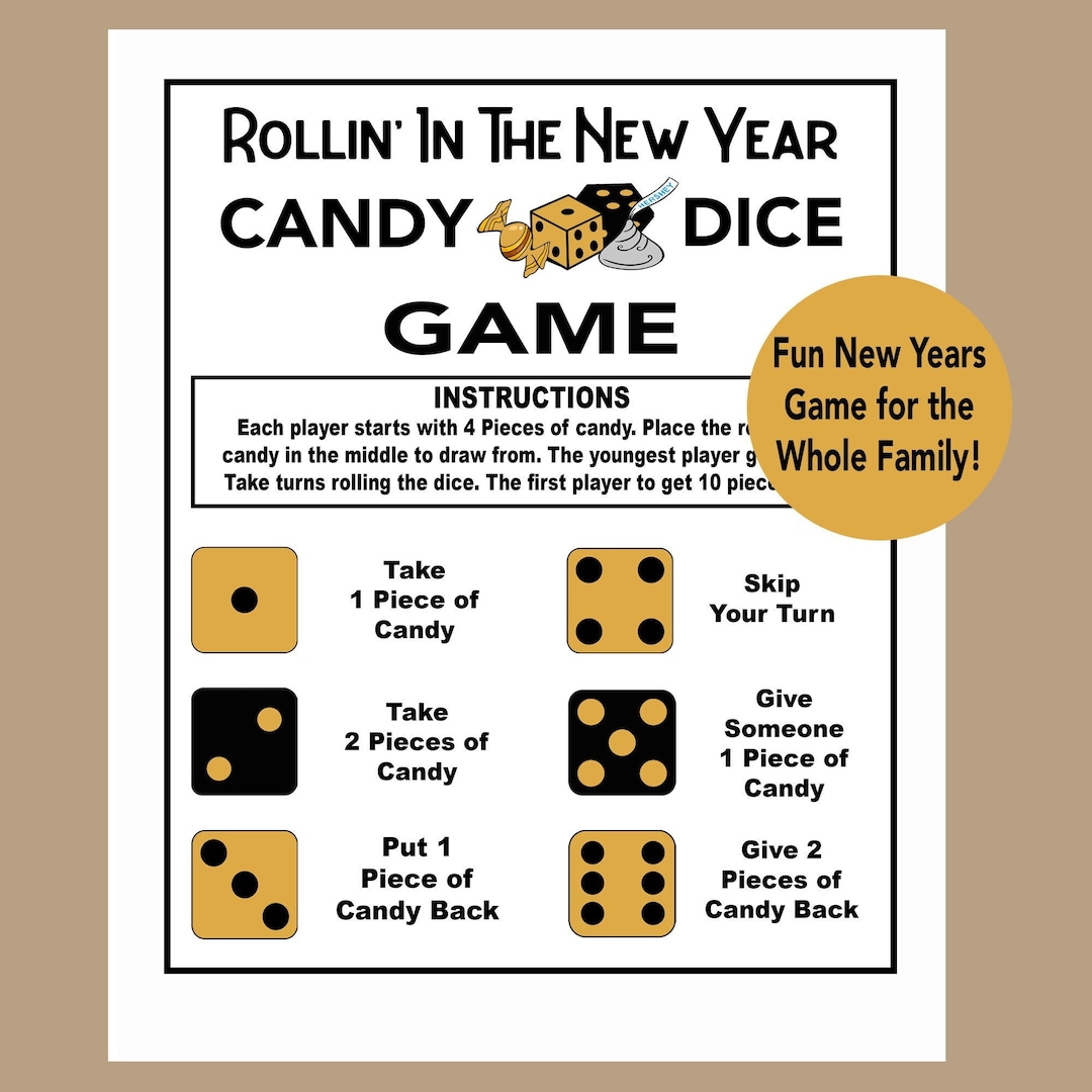 New Year's Eve Candy Dice Game New Years Party Candy Dice