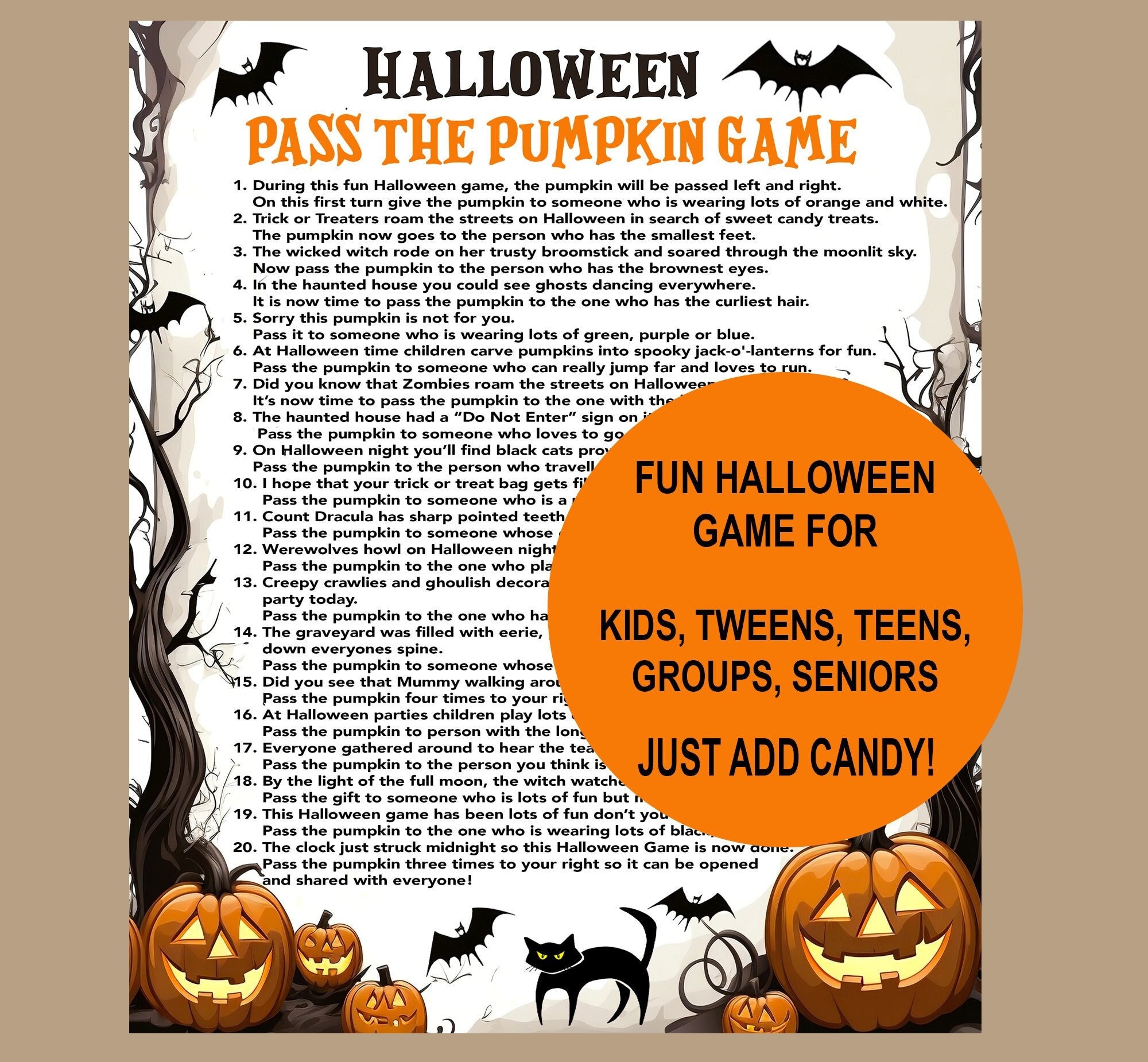 Halloween Game for Kids, Halloween Pass the Prize Game, Halloween Candy ...