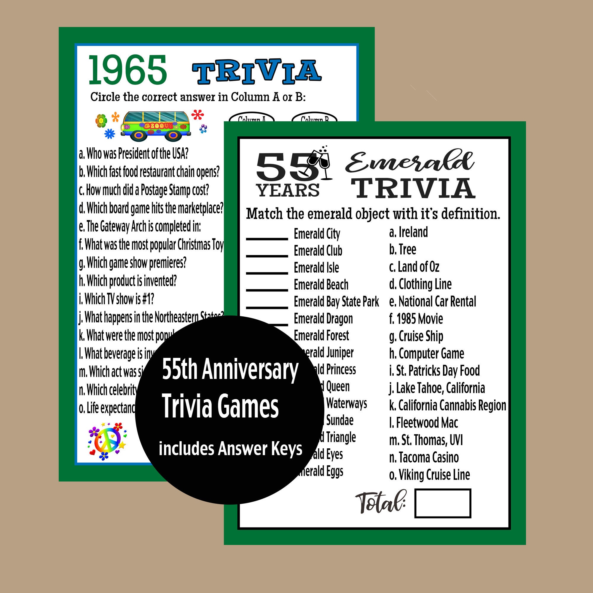 55th Anniversary Party Games Emerald Anniversary Trivia Game - Etsy Israel
