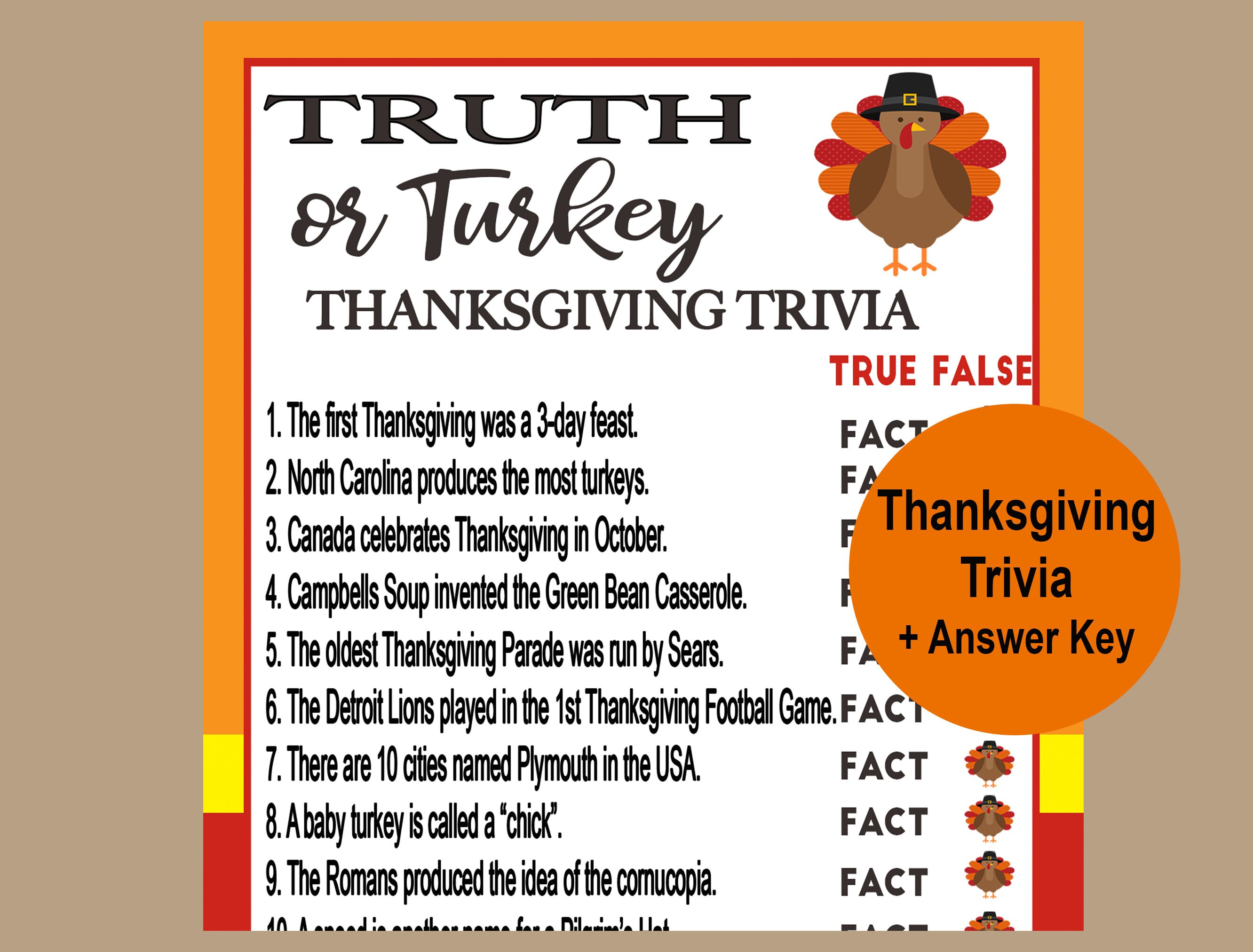 Thanksgiving Trivia Game, Think Fast Game, Thanksgiving Printable Games,  Fun Friendsgiving Game, Zoom Game, Family Game, Instant Download