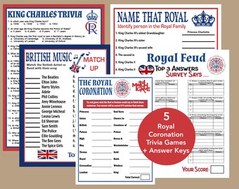 King Charles Coronation Trivia Games, Royal Coronation Games, King Charles Trivia Game, Royal Tea Party Trivia, Coronation Quiz