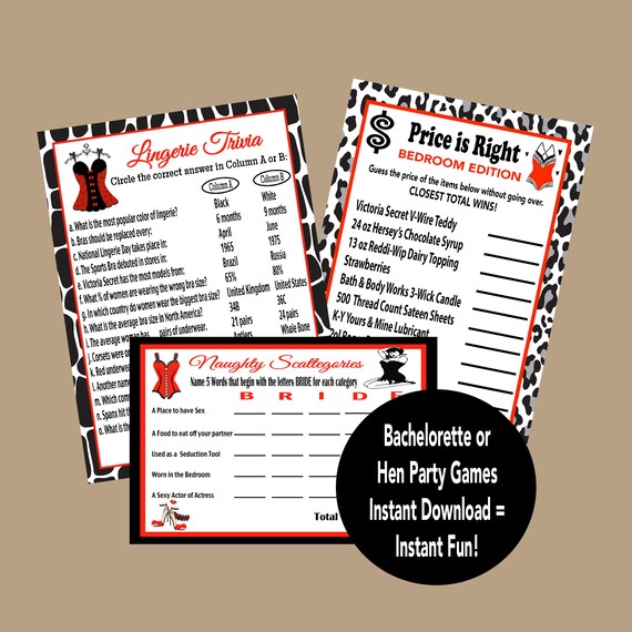 Bachelorette Party Game Lingerie Trivia Naught Scattegories | Etsy