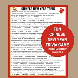 Gioco a quiz sul capodanno cinese, gioco dell'anno del serpente, quiz per il capodanno lunare, quiz stampabile divertente per la famiglia, gioco della festa di primavera cinese