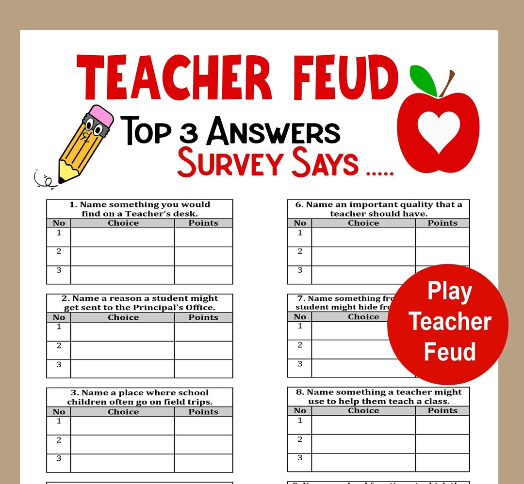 Teacher Trivia Game, Teacher Feud Game, Teacher Retirement Game