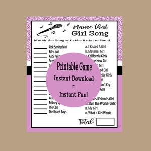 Name that Baby Tune Trivia Game,  Song Trivia, Music Trivia Game, 1990&#39;s Party, Girl Trivia Game, Printable Games, Instant Download