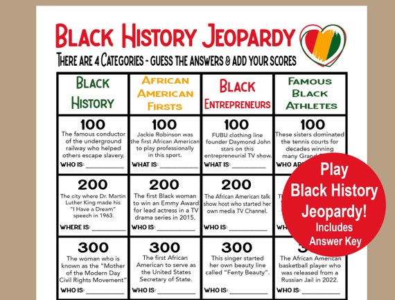Black History Jeopardy, Black History Trivia Game, African American History Quiz, Seniors Game, Youth Group Game, Instant Download