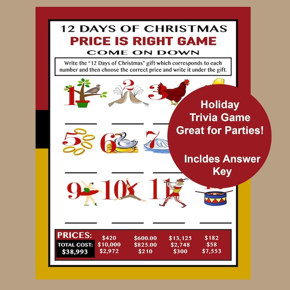 Christmas Trivia 12 Days of Christmas Trivia Game Price is Etsy